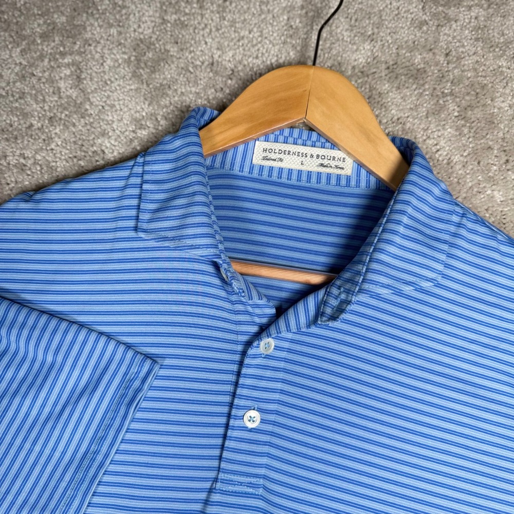 Holderness & Bourne Men's Large Tailored Fit Striped Golf Polo Shirt Blue